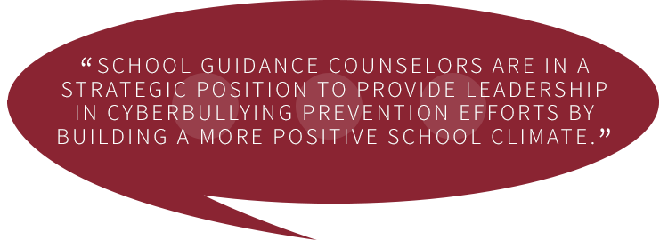 Quotation graphic: "School guidance counselors are in a strategic position to provide leadership in cyberbullying prevention efforts by building a more positive school climate."